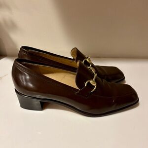 Gucci Dark Brown Leather Loafers with Gold Accent